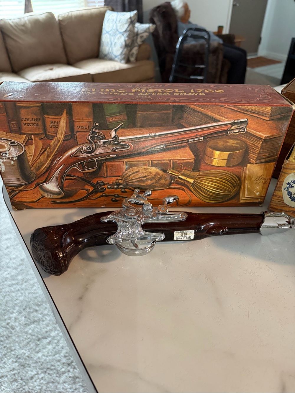Avon decorative dueling pistols 1760 Glass Decanter with Silver Accents